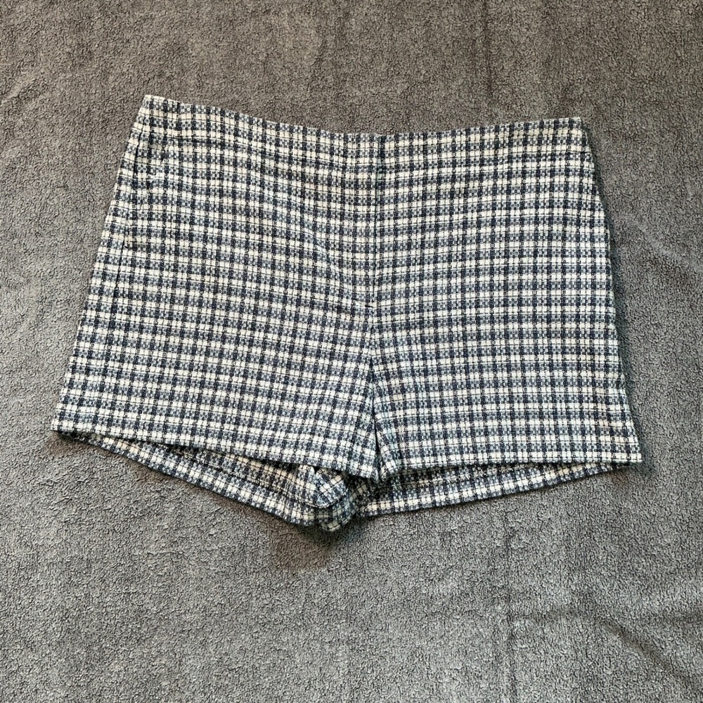 LOFT Womens Navy Blue White Plaid Tweed Shorts Size 18 Side Zip 559605